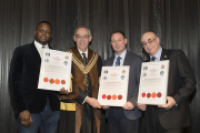 Left to right: Tyrone Tash, Master of the Worshipful Company of Plumbers Robert Burgon, David Gammage and John Hamilton Murray.