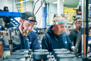 Baxi sales team colleagues Daniel Kinsella and Paul Trotman at work on the production line