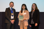 Sana Hafsa, CIBSE ASHRAE Graduate of the Year 2022 with CIBSE President, Kevin Mitchell and ASHRAE Past President, Sheila Hayter 