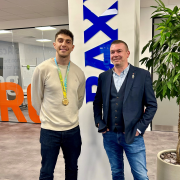 Heavyweight boxer Lewis Williams with Baxi director Paul Haynes