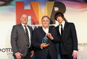 Peter Reid of NAADUK with David Dunn (left) and comedian Tom Ward (right).