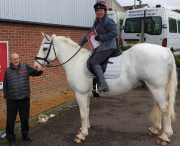 Left to Right: Branch manager Martin Hayes, Claire Anderson, and horse – Albus Dumblecob.