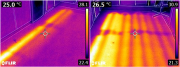 Before and after images of a UFH system in a school building. The after image shows heat efficiency returned to the system after it had been treated using the DosaFil device and SolidTek chemicals.