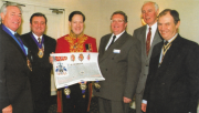William Hunt, Windsor Herald presents the IoP’s grant of arms in 2000. Left to right: Bob Price (APHC president), Peter Wilson (IoP president), William Hunt (Windsor Herald), Andy Watts (IoP), Geoff Marsh (IoP) and John Mayfield (Master of the Worshipful Company of Plumbers)
