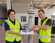 Laboratory supervisor Jolanda Gianella and A-Gas operations director Rob Parker mark the official launch of A-Gas Italia with the cutting of a special cake