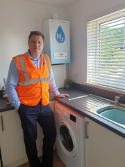 Nick Wilson, commercial and marketing director at Baxi Heating with the hydrogen boiler