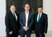 Rainer Große-Kracht (on the left), Vice Chairman of the Board and CTO of BITZER, and Christian Wehrle (on the right), CEO of BITZER, welcome Erik Damsgaard, CEO of OJ Electronics, in the BITZER family