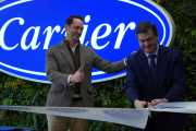 Bertrand Rotagnon (left) and Andrew Paddock (right) opening the new office